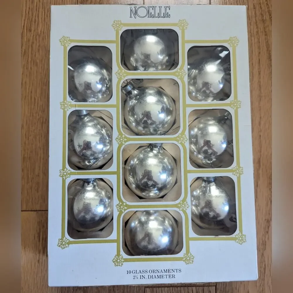Vintage Noelle American Made Blue Silver Glass Christmas Tree Decor Ornaments